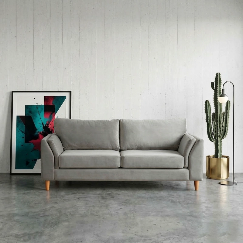 SOFA LATAM HOME MILAN 3 CUERPOS GRIS TELA VELVET CON RESORTES POCKET - 1