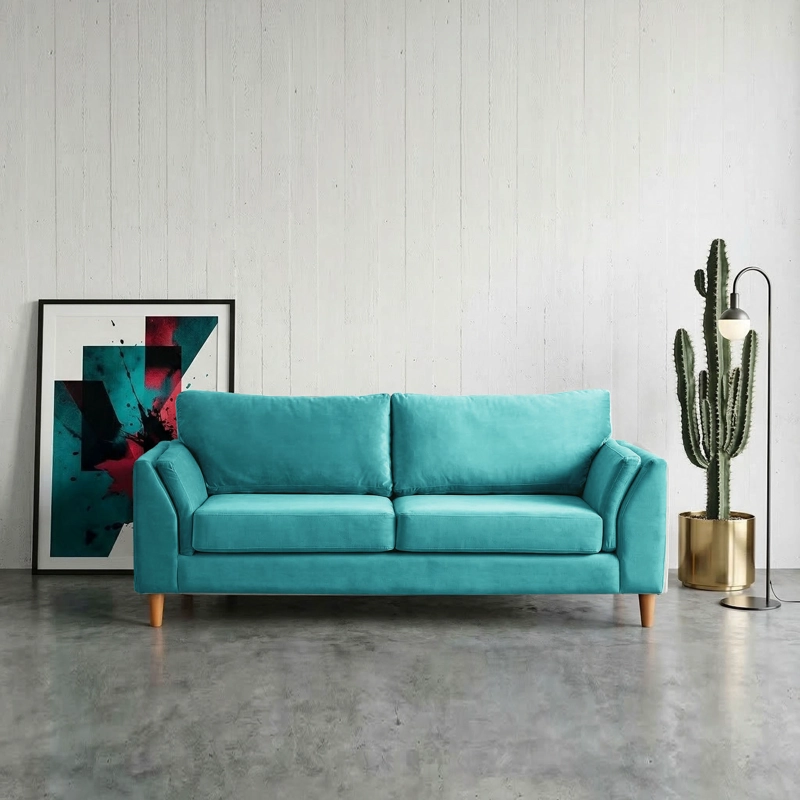 SOFA LATAM HOME MILAN 3 CUERPOS TURQUESA TELA VELVET CON RESORTES POCKET - 1