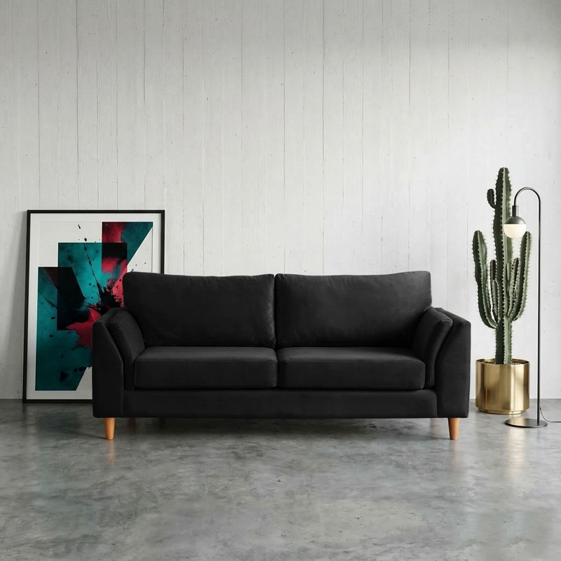 SOFA LATAM HOME MILAN 3 CUERPOS NEGRO TELA VELVET CON RESORTES POCKET - 1