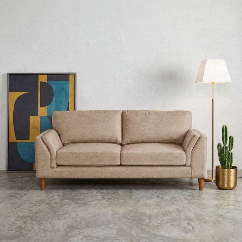 SOFA LATAM HOME MILAN 3 CUERPOS LINO BEIGE CON RESORTES POCKET NATURAL - 1
