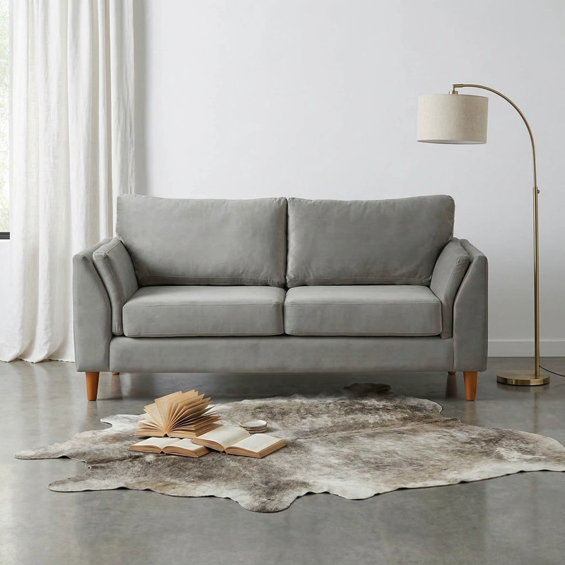 SOFA LATAM HOME MILAN 2 CUERPOS GRIS TELA VELVET CON RESORTES POCKET - 1