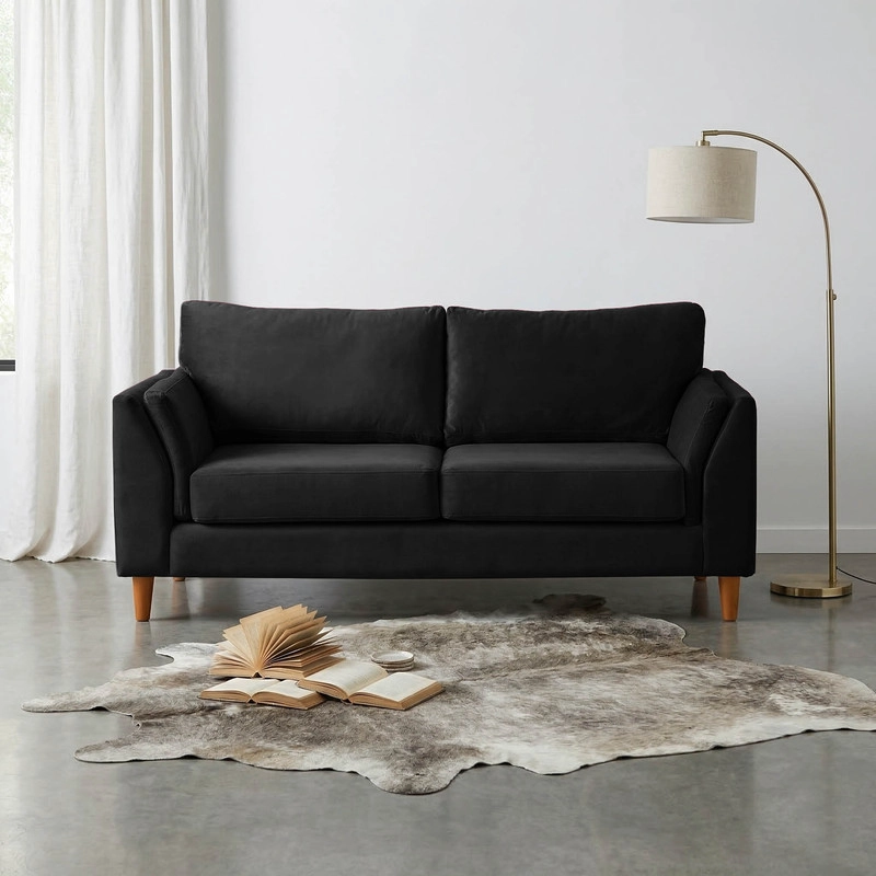 SOFA LATAM HOME MILAN 2 CUERPOS NEGRO TELA VELVET CON RESORTES POCKET - 1