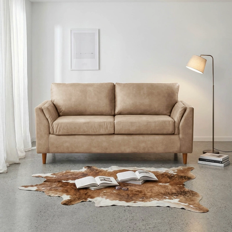 SOFA LATAM HOME MILAN 2 CUERPOS CUERO KENTUCKY BEIGE CON RESORTES POCKET - 1