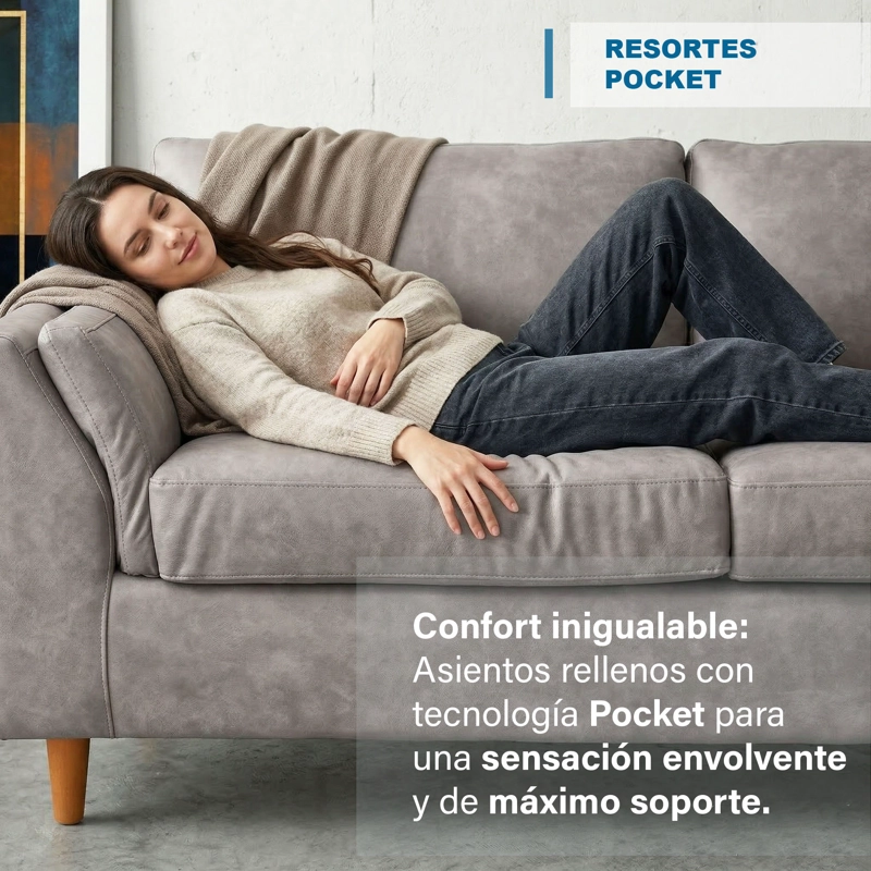 SOFA LATAM HOME MILAN 3 CUERPOS CUERO KENTUCKY GRIS CON RESORTES POCKET - 4