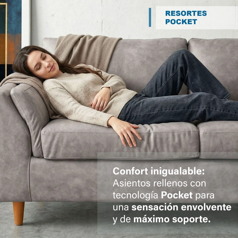 SOFA LATAM HOME MILAN 2 CUERPOS BURDEO TELA VELVET CON RESORTES POCKET - 4