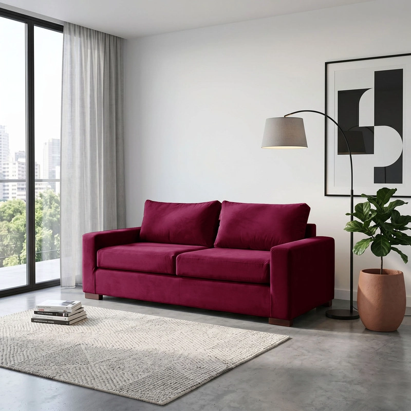 SOFA LATAM HOME LIVORNO 3 CUERPOS BURDEO TELA VELVET - 1