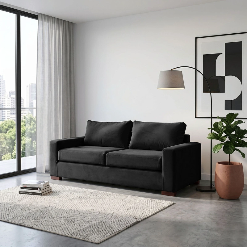 SOFA LATAM HOME LIVORNO 3 CUERPOS NEGRO TELA VELVET - 1