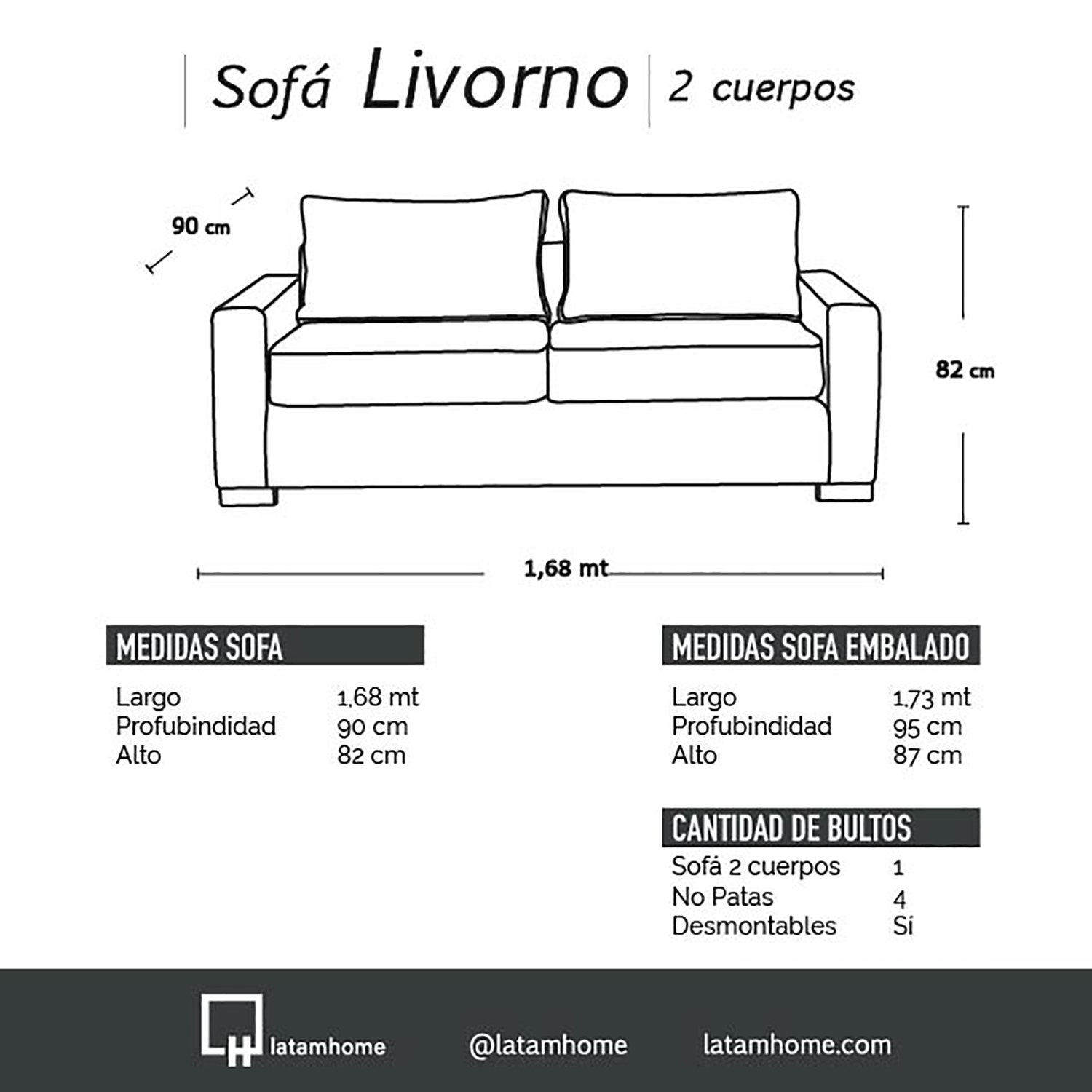 SOFA LATAM HOME LIVORNO 2 CUERPOS BEIGE TELA VELVET - 3