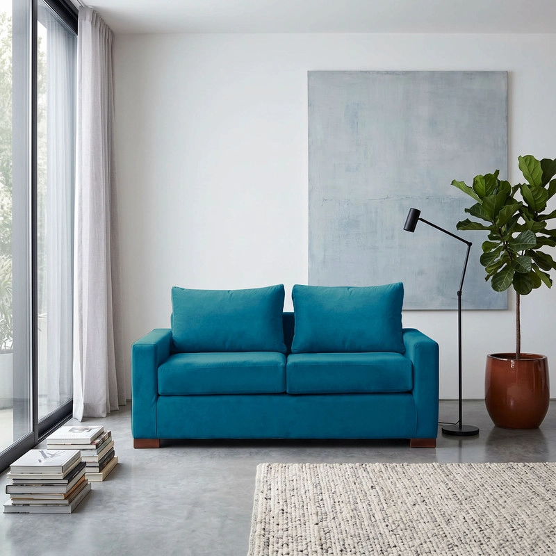 SOFA LATAM HOME LIVORNO 2 CUERPOS AZUL PETROLEO TELA VELVET - 1