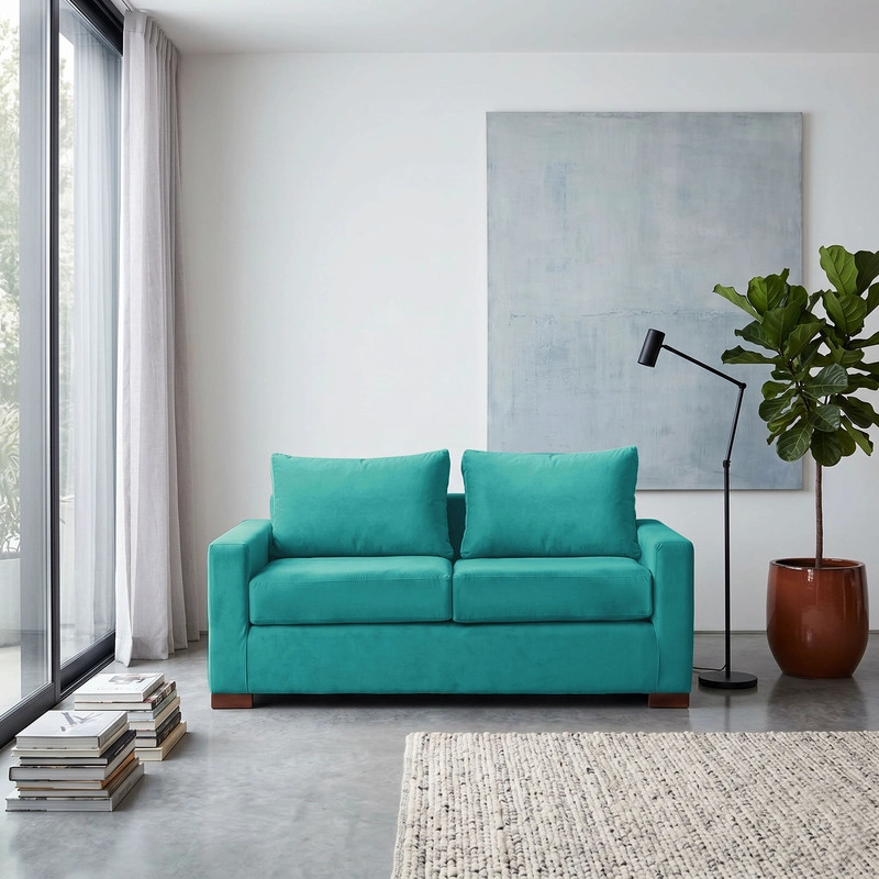 SOFA LATAM HOME LIVORNO 2 CUERPOS TURQUESA TELA VELVET - 1