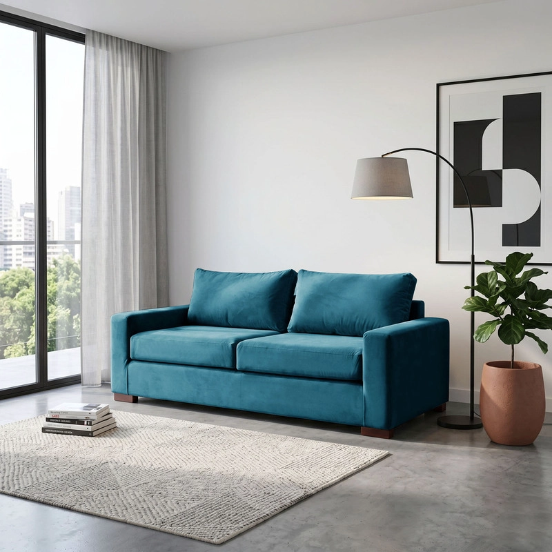 SOFA LATAM HOME LIVORNO 3 CUERPOS AZUL PETROLEO TELA VELVET - 1