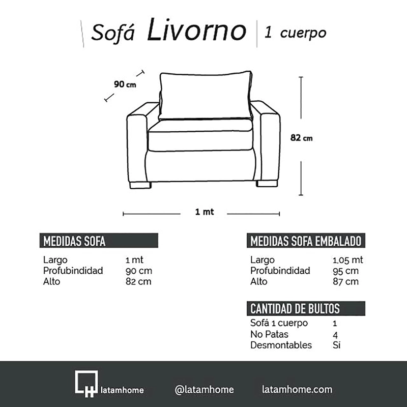 SOFA LATAM HOME LIVORNO 1 CUERPO LINO GRIS CLARO - 3