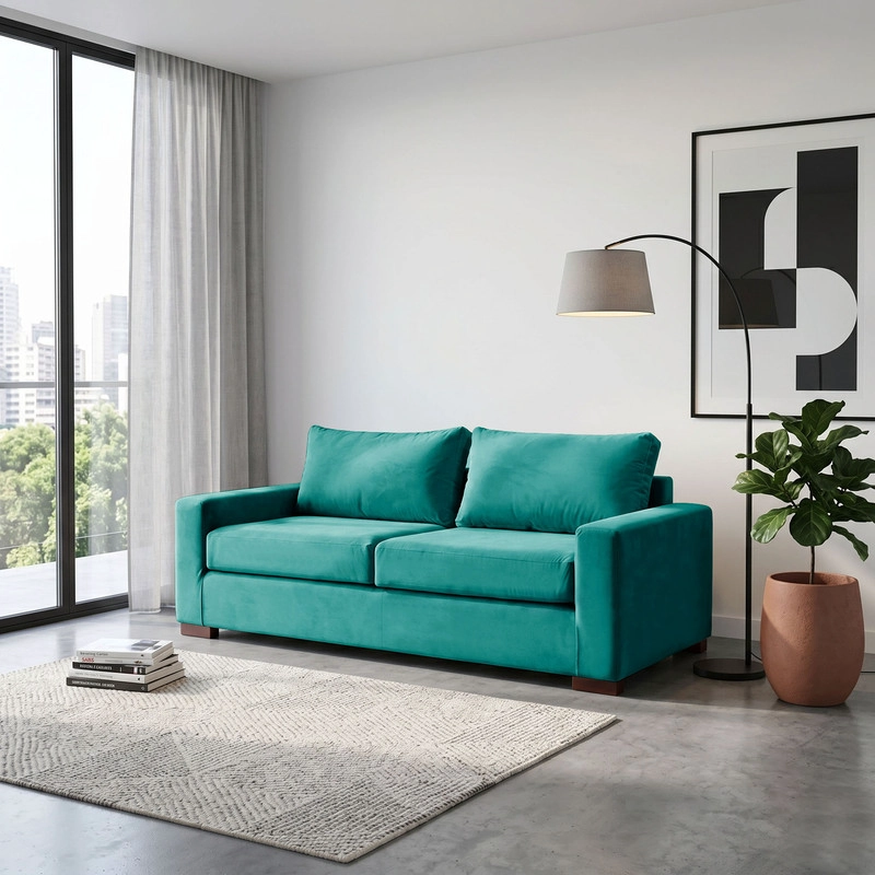 SOFA LATAM HOME LIVORNO 3 CUERPOS TURQUESA TELA VELVET - 1
