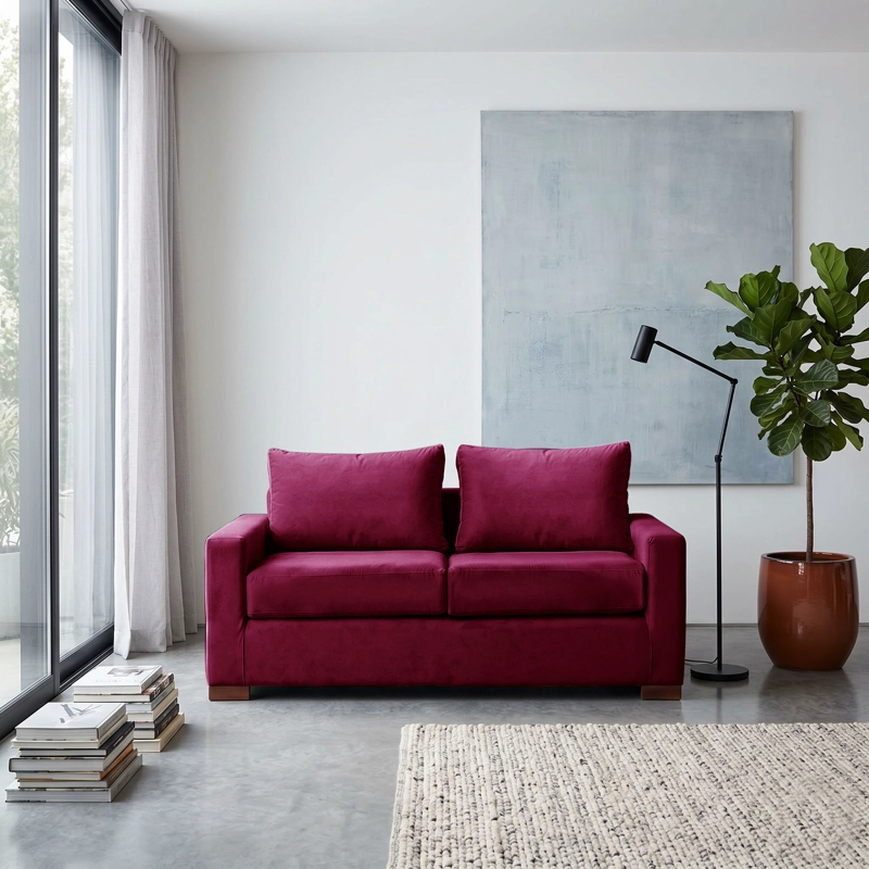SOFA LATAM HOME LIVORNO 2 CUERPOS BURDEO TELA VELVET - 1