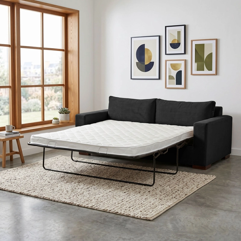 SOFA CAMA LATAM HOME LIVORNO 3 CUERPOS NEGRO TELA VELVET 2PL - 1