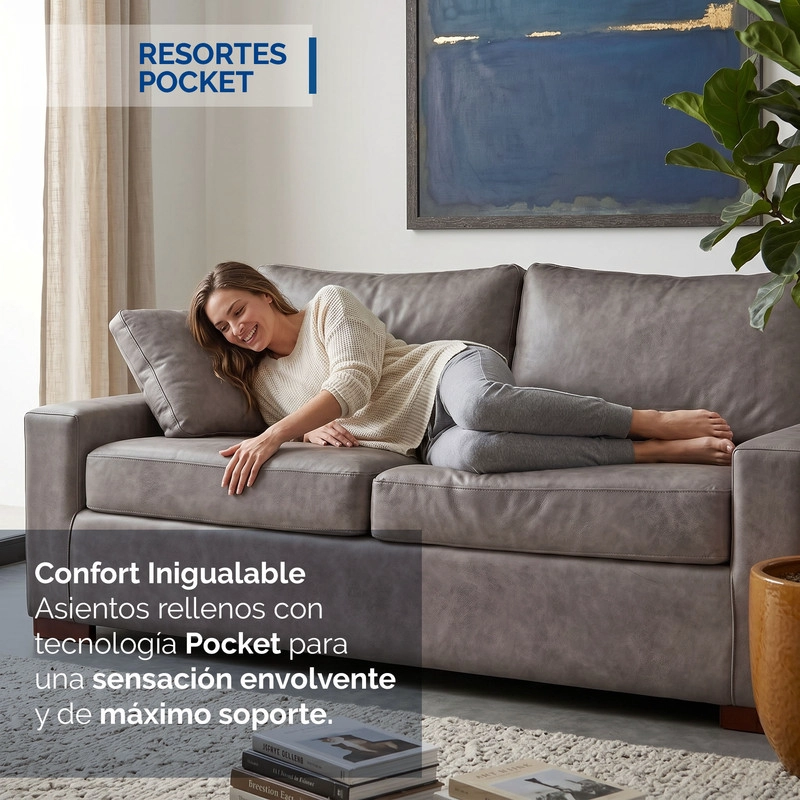 SOFA CAMA LATAM HOME LIVORNO 3 CUERPOS CUERO KENTUCKY NEGRO 2PL - 4
