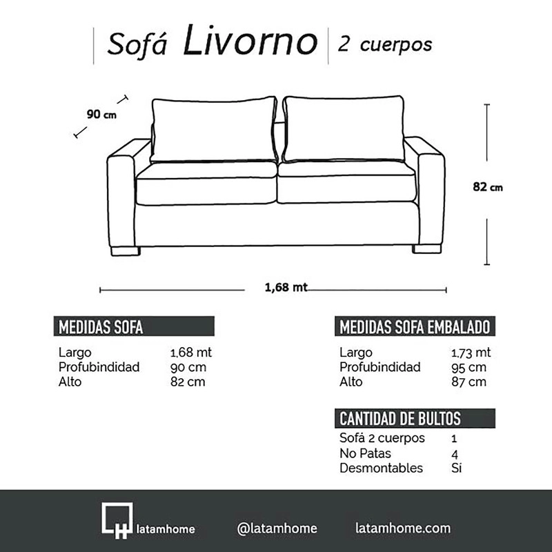 SOFA LATAM HOME LIVORNO 2 CUERPOS NEGRO TELA VELVET - 5