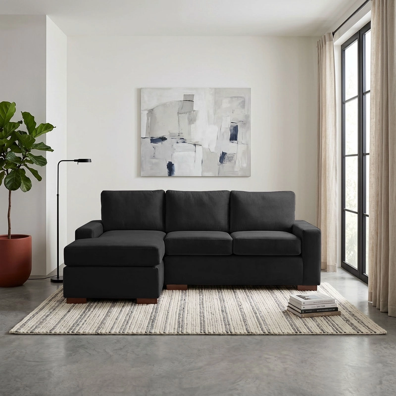 SECCIONAL LATAM HOME LIVORNO IZQUIERDO 3 CUERPOS NEGRO TELA VELVET - 1