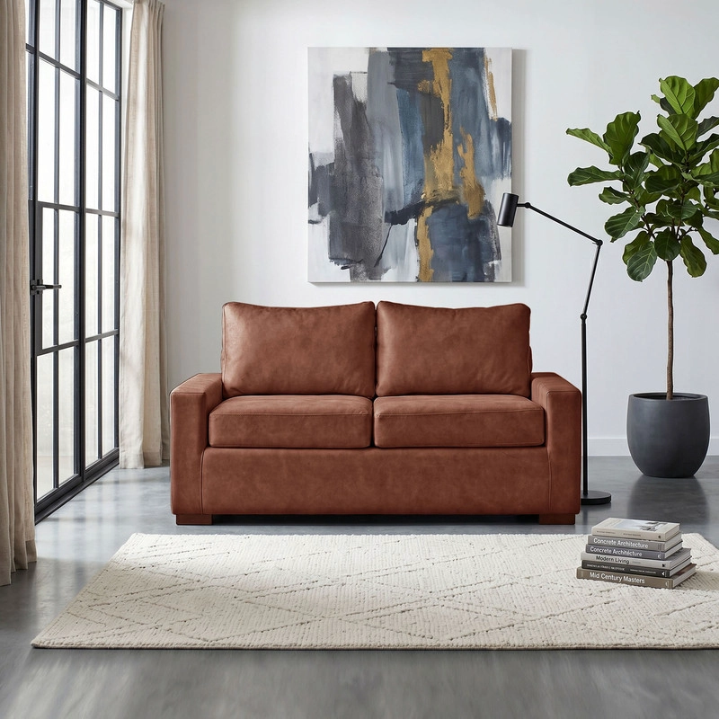 SOFA LATAM HOME LIVORNO 2 CUERPOS CUERO KENTUCKY CAFE TABACO - 1