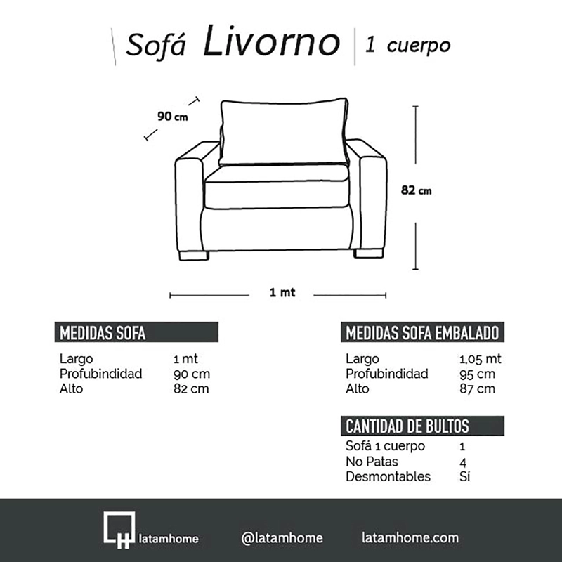 SOFA LATAM HOME LIVORNO 1 CUERPO LINO BEIGE NATURAL - 3