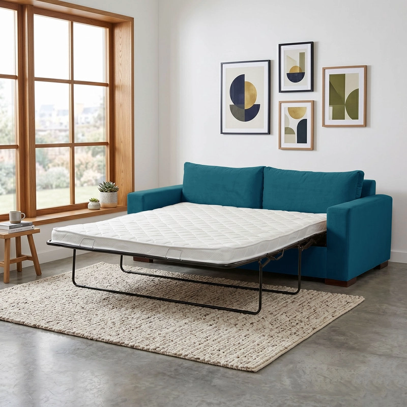 SOFA CAMA LATAM HOME LIVORNO 3 CUERPOS AZUL PETROLEO TELA VELVET 2PL - 1
