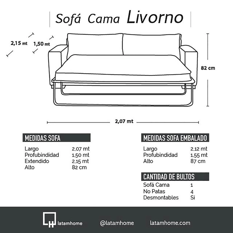 SOFA CAMA LATAM HOME LIVORNO 3 CUERPOS CUERO KENTUCKY BEIGE 2PL - 6