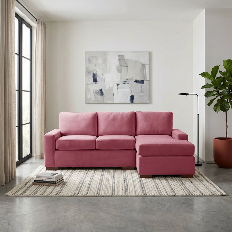 SECCIONAL LATAM HOME LIVORNO DERECHO 3 CUERPOS PALO ROSA TELA VELVET - 1