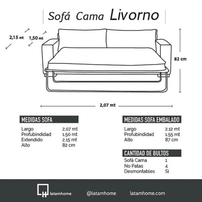 SOFA CAMA LATAM HOME LIVORNO 3 CUERPOS VERDE TELA VELVET 2PL - 4