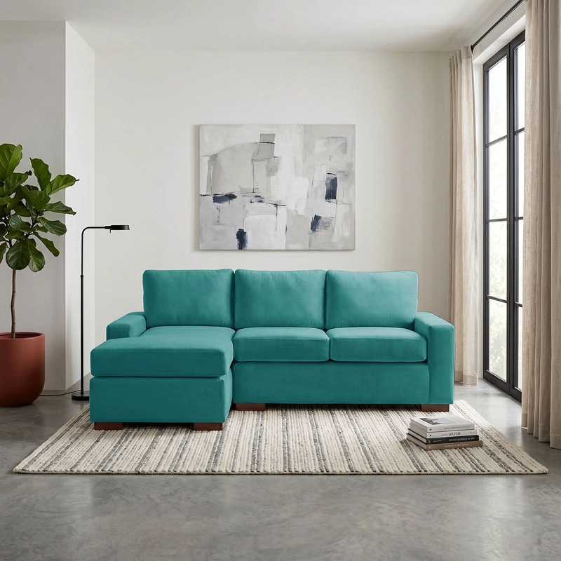 SECCIONAL LATAM HOME LIVORNO IZQUIERDO 3 CUERPOS TURQUESA TELA VELVET - 1