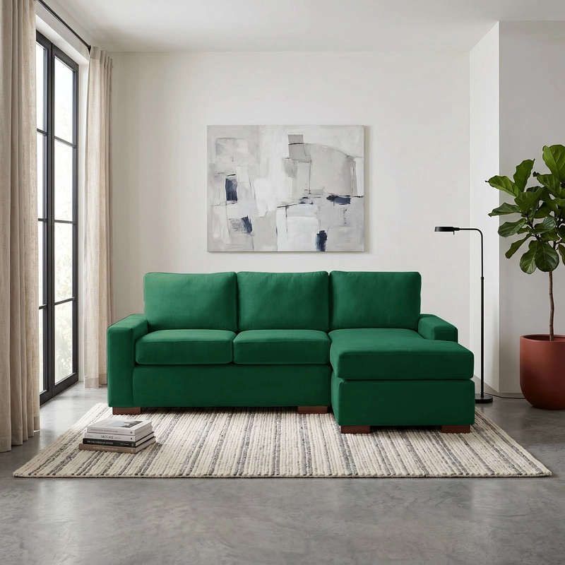 SECCIONAL LATAM HOME LIVORNO DERECHO 3 CUERPOS VERDE TELA VELVET - 1
