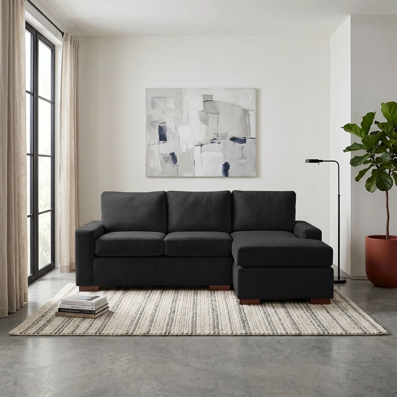SECCIONAL LATAM HOME LIVORNO DERECHO 3 CUERPOS NEGRO TELA VELVET - 1