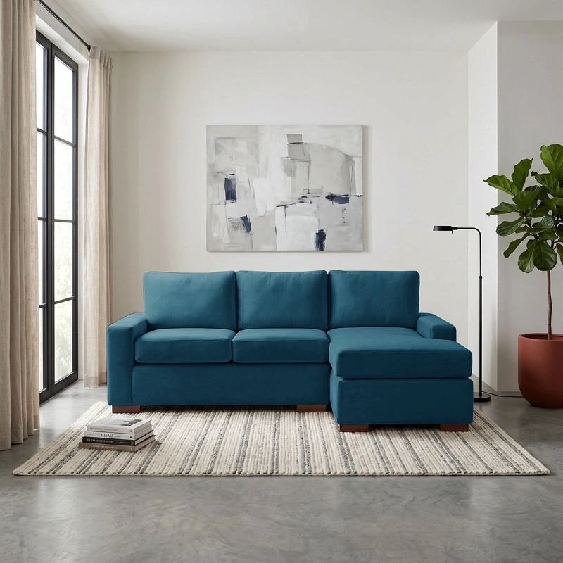 SECCIONAL LATAM HOME LIVORNO DERECHO 3 CUERPOS AZUL PETROLEO TELA VELVET - 1