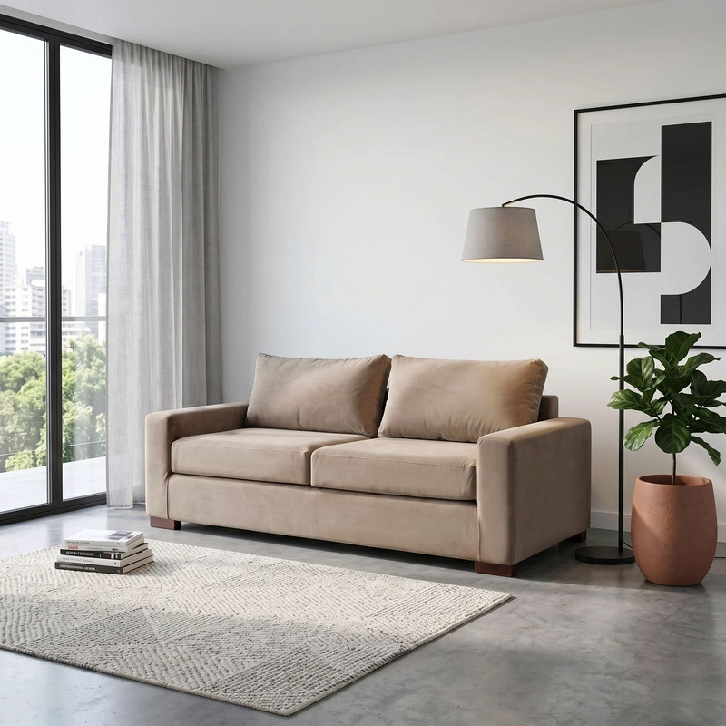 SOFA LATAM HOME LIVORNO 3 CUERPOS BEIGE TELA VELVET - 1