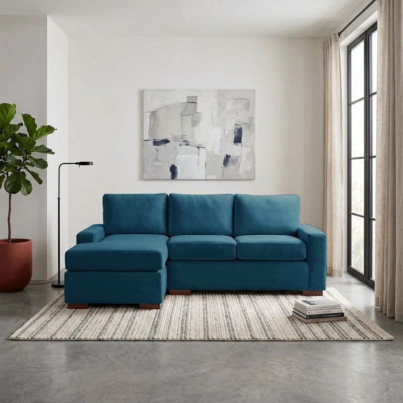 SECCIONAL LATAM HOME LIVORNO IZQUIERDO 3 CUERPOS AZUL PETROLEO TELA VELVET - 1