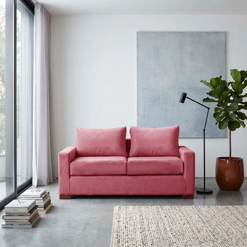 SOFA LATAM HOME LIVORNO 2 CUERPOS ROSA TELA VELVET PALO - 1