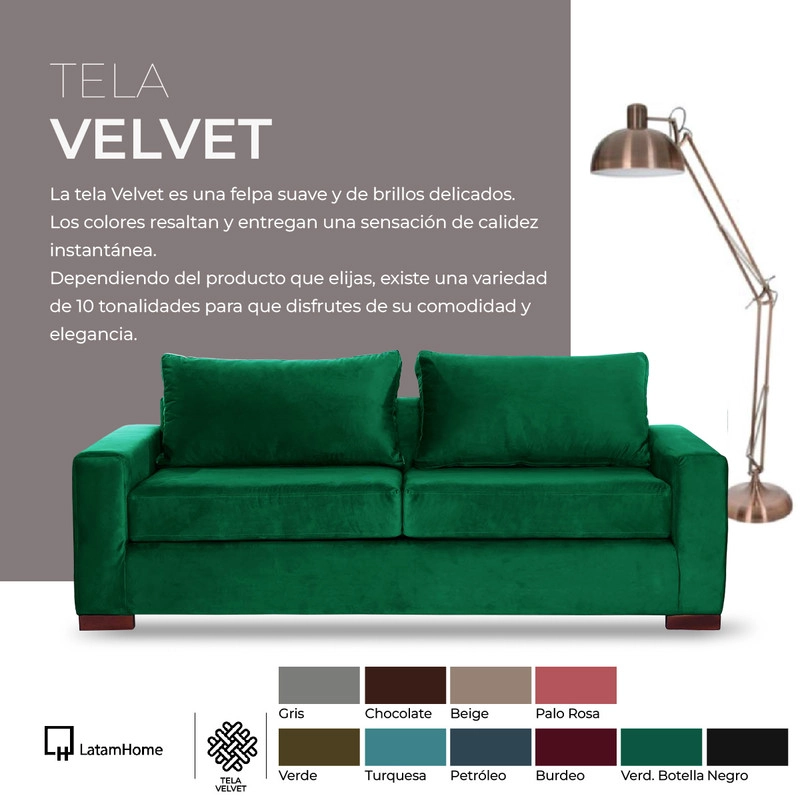 SOFA CAMA LATAM HOME LIVORNO 3 CUERPOS BURDEO TELA VELVET 2PL - 7