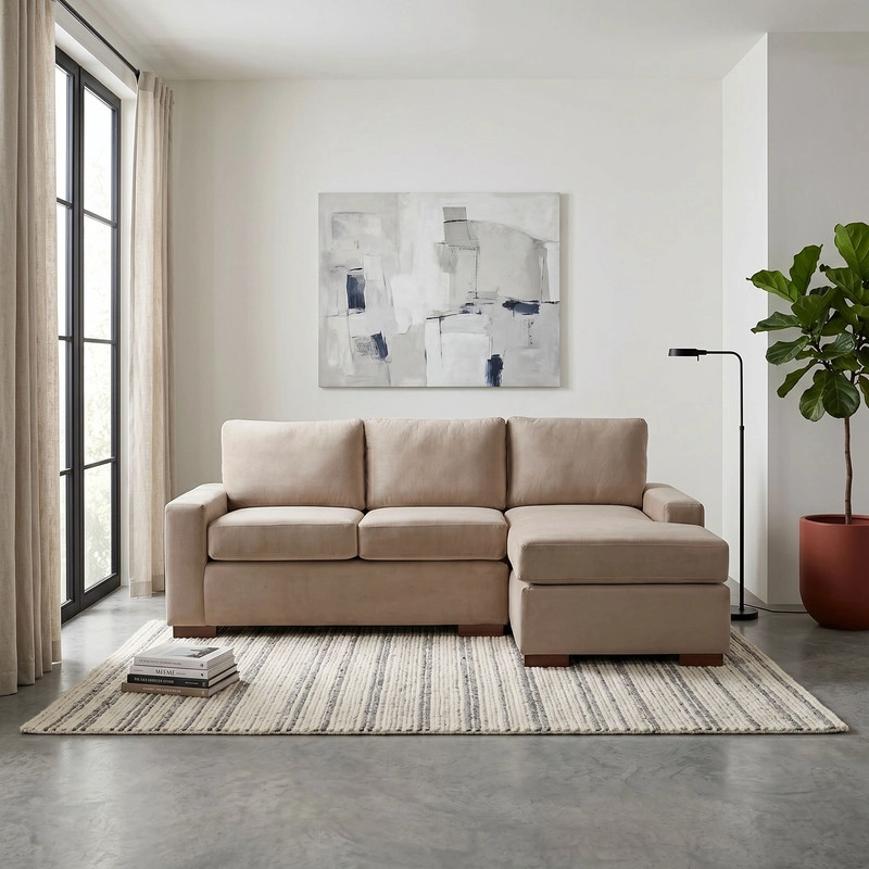 SECCIONAL LATAM HOME LIVORNO DERECHO 3 CUERPOS BEIGE TELA VELVET - 1