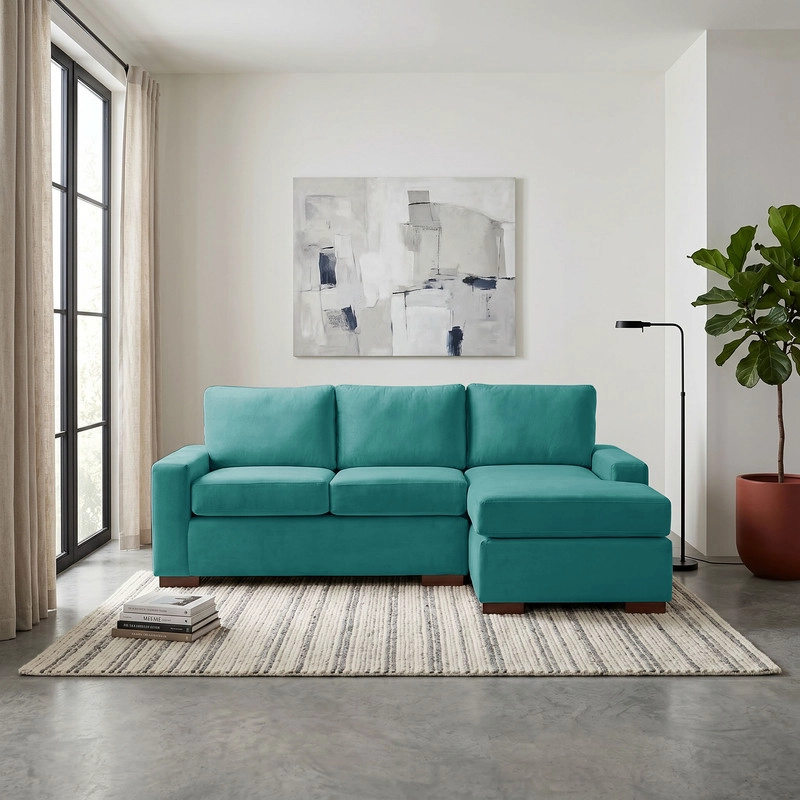 SECCIONAL LATAM HOME LIVORNO DERECHO 3 CUERPOS TURQUESA TELA VELVET - 1