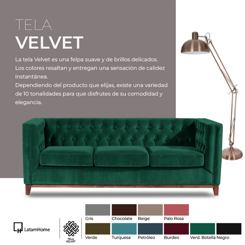 SOFA LATAM HOME ANCONA 2 CUERPOS VERDE VELVET - 7