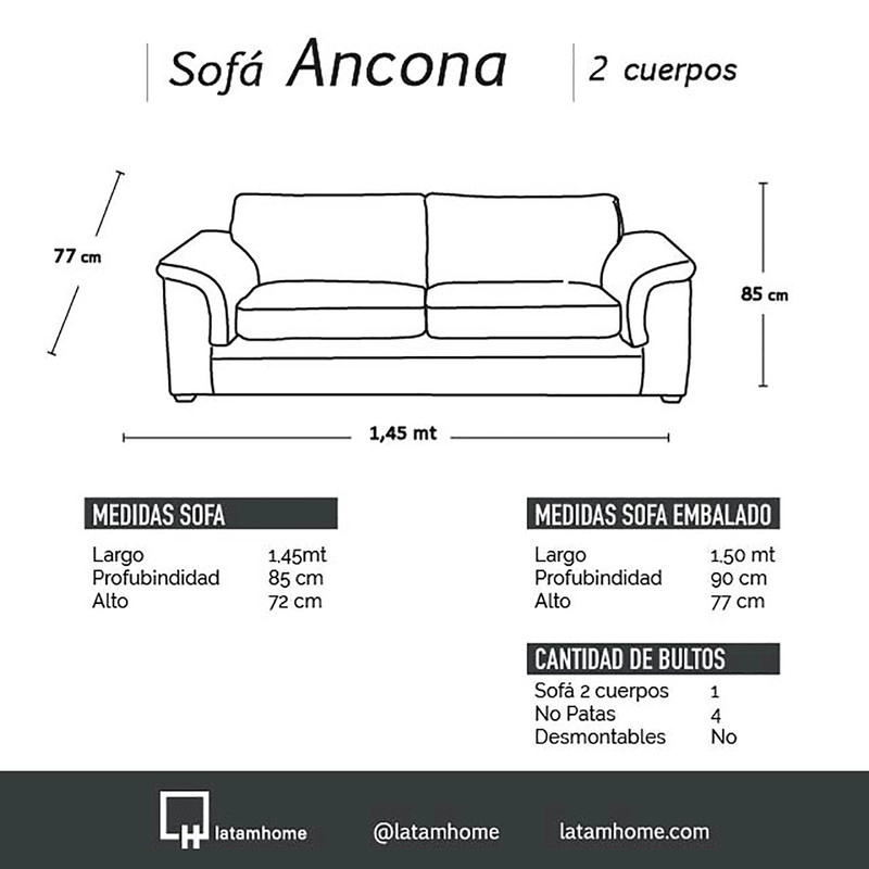 SOFA LATAM HOME ANCONA 2 CUERPOS BEIGE VELVET - 4