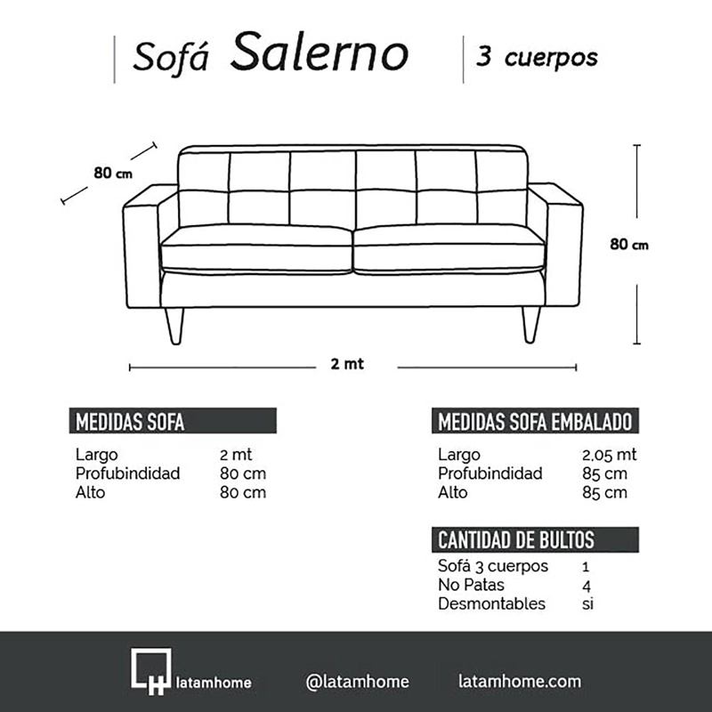 SOFA LATAM HOME SALERNO 3 CUERPOS NEGRO VELVET - 4