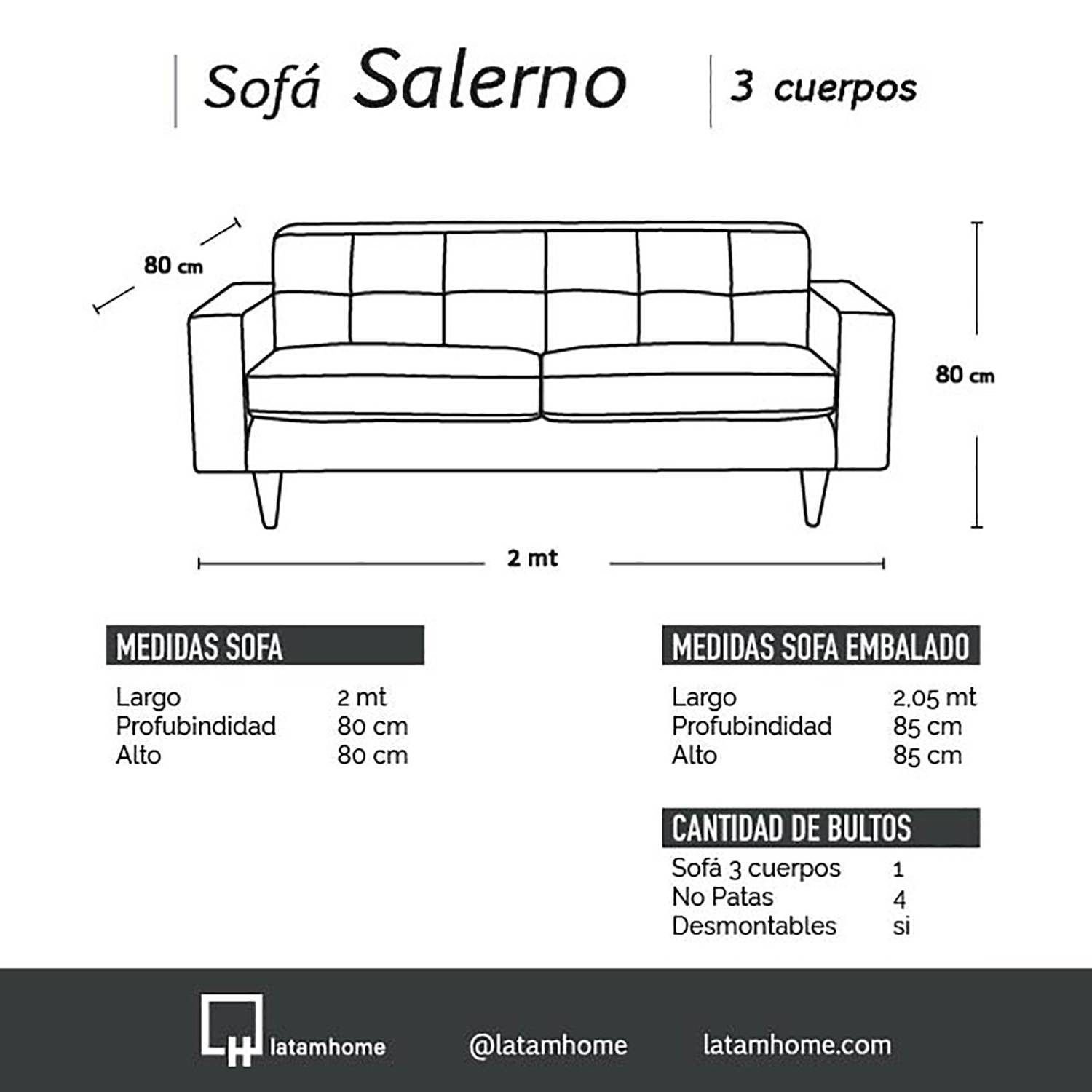 SOFA LATAM HOME SALERNO 3 CUERPOS AZUL PETROLEO VELVET - 3