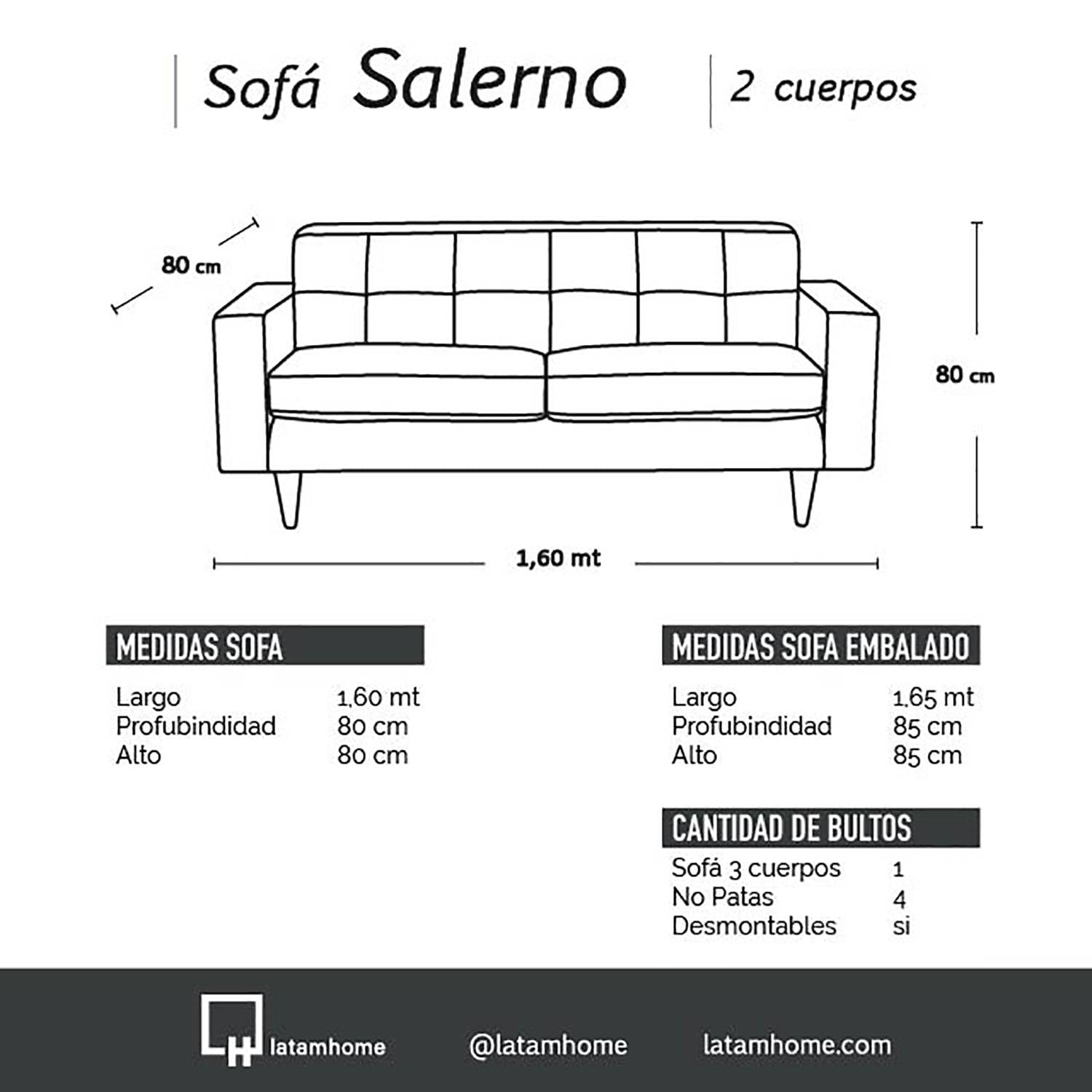SOFA LATAM HOME SALERNO 2 CUERPOS GRIS VELVET - 4