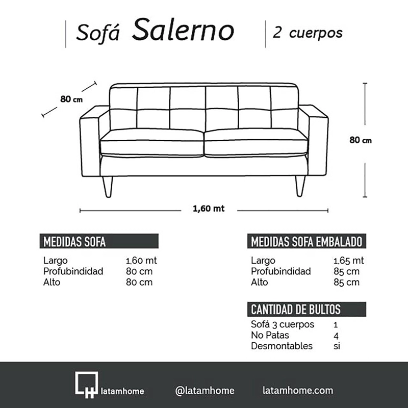SOFA LATAM HOME SALERNO 2 CUERPOS VERDE VELVET - 4