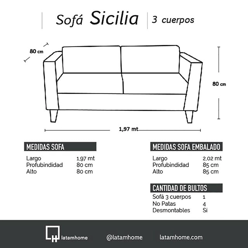 SOFA LATAM HOME SICILIA 3 CUERPOS ROJO PU - 4
