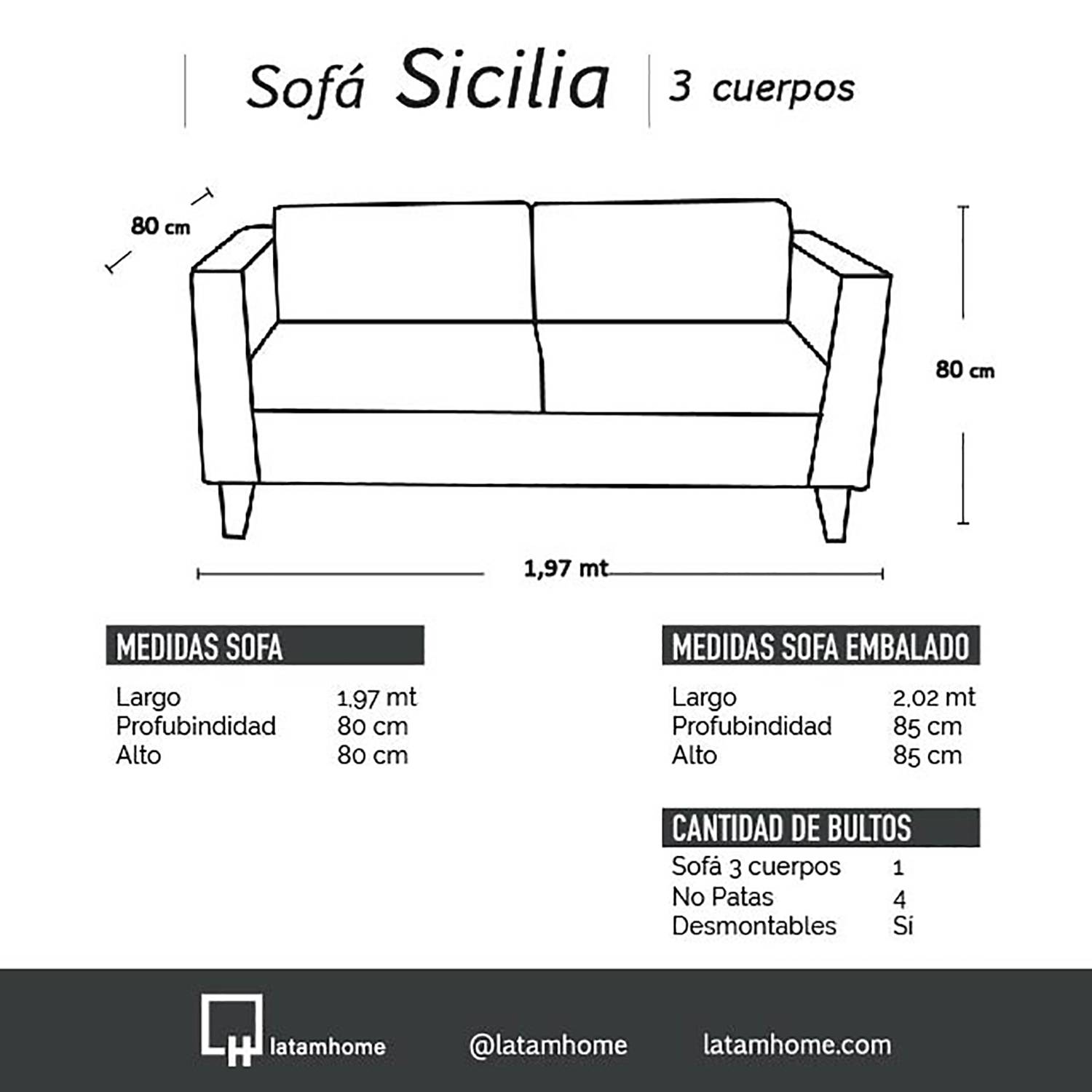SOFA LATAM HOME SICILIA 3 CUERPOS ROJO PU - 4