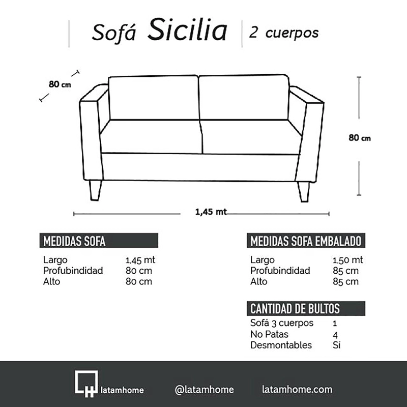 SOFA LATAM HOME SICILIA 2 CUERPOS ROJO PU - 3