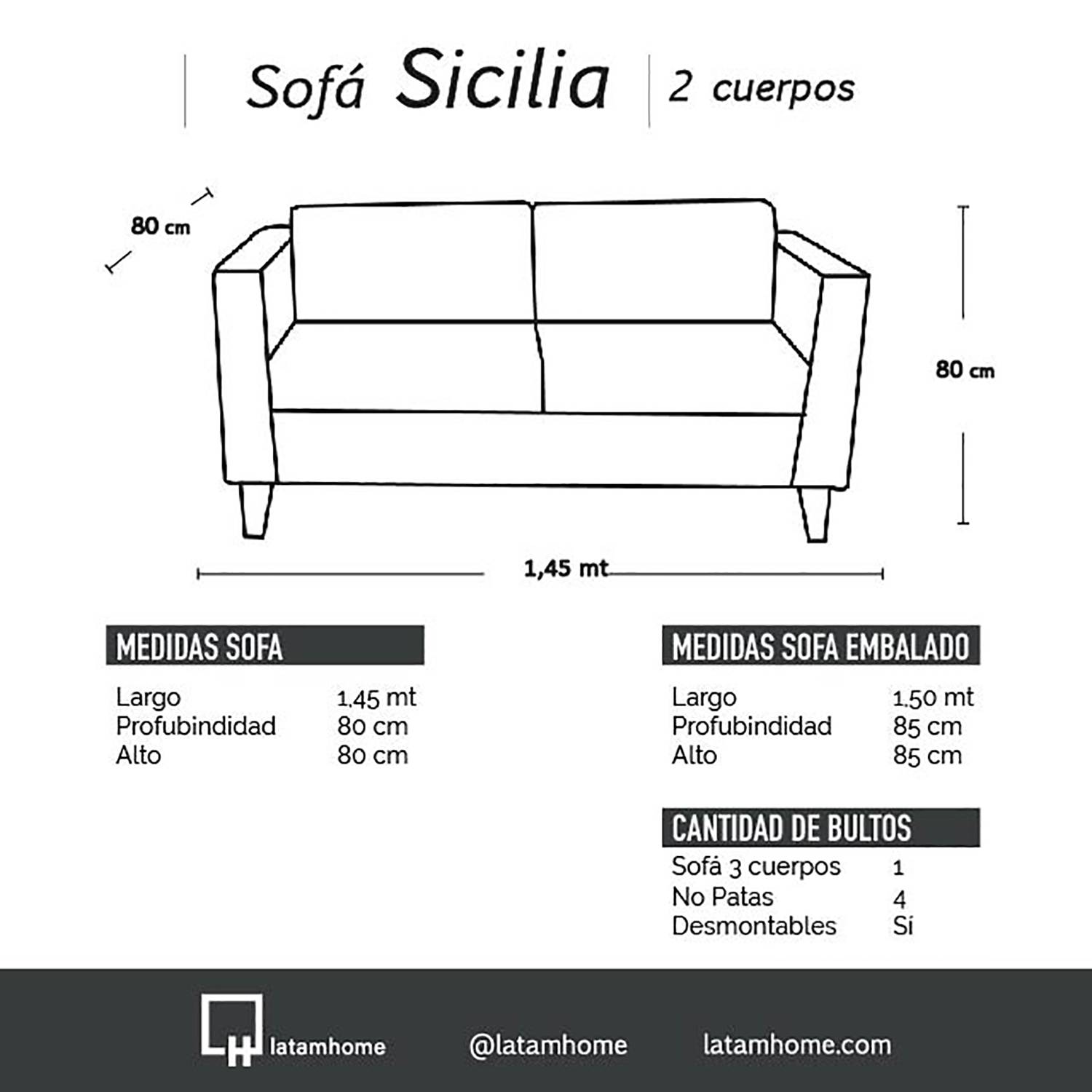 SOFA LATAM HOME SICILIA 2 CUERPOS BEIGE PU - 3