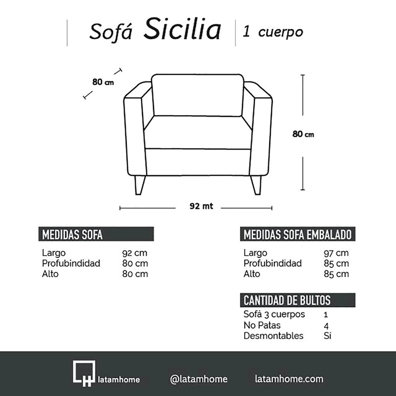SOFA LATAM HOME SICILIA 1 CUERPO BEIGE PU - 2