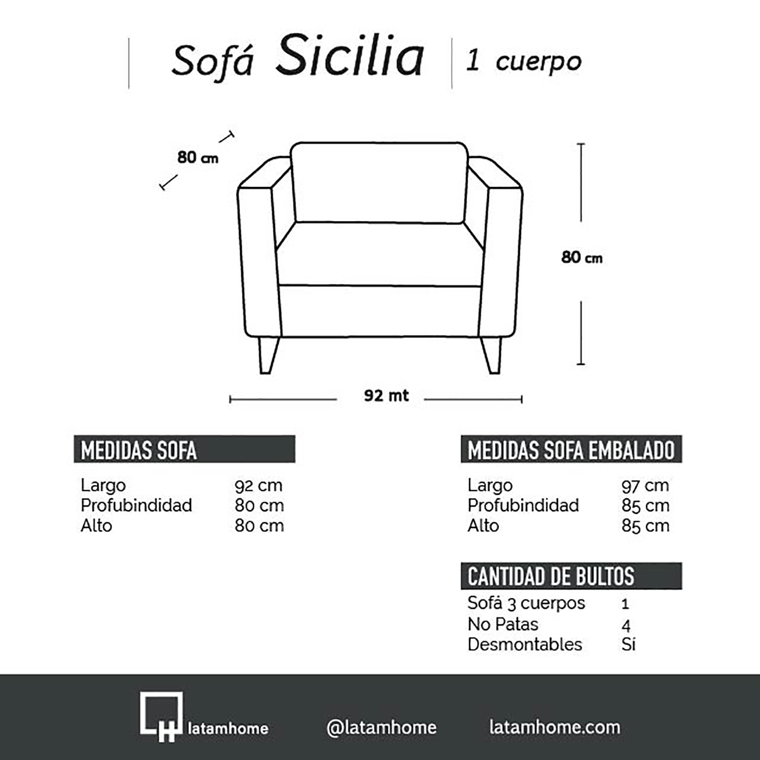 SOFA LATAM HOME SICILIA 1 CUERPO BEIGE PU - 2
